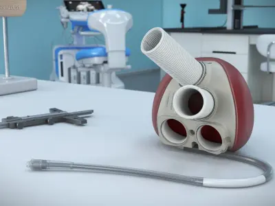 Biventricular Mechanical Heart Device with Flexible Cannula 3D model