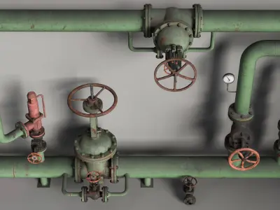 Industrial pipes-valves 3D model