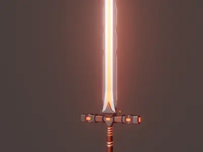 Fantasy Cybernetic Red Sword Low-poly Game ready Low-poly 3D model