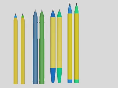 pack of blue and green pens Free low-poly 3D model