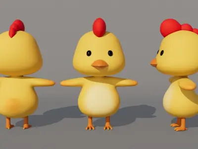 Rigged Cartoon Chicken Low-poly 3D model