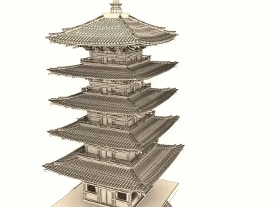 Japanese historic building-five-storied pagoda -gojunoto Low-poly 3D model