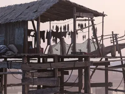 Fishing Village Low-poly 3D model