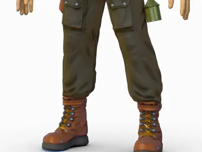 High Poly Man Leather Jacket Military Outfit Low-poly 3D model