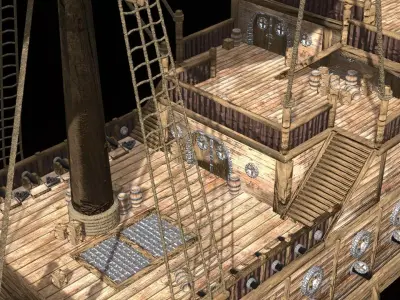 Pirate Ship 3D Model Game Ready PBR Fantasy Sailing Watercraft Low-poly 3D model