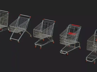 5 shopping cart Dirty Pack Low-poly 3D model