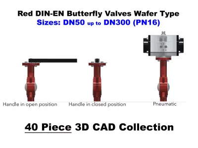 DIN-EN Butterfly Valves -Wafer Type - Red 3D model