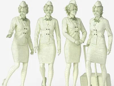 tewardess - Air Hostess Character - 4 Poses  Low-poly 3D model