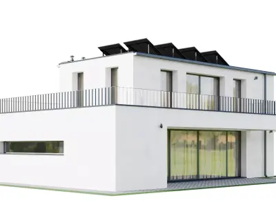 house modern house 28 family house with solar panels on the roof Free 3D model