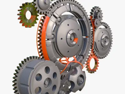 Gear Mechanism System with Cogs Wheels M1 3D model