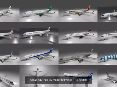 Airbus a321neo 3D model 12 liveries 3D Model Collection