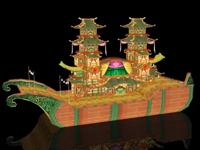 Shikara Night Lighting Boat Low-poly 3D model