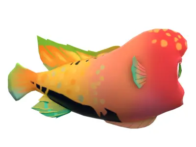 Redhead Cichlid Fish Cartoon Animated Low-poly 3D model