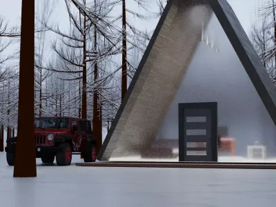 modern cottage in snow Free 3D model