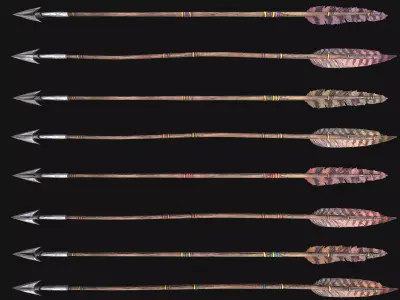 Medieval Wooden Bow Weapon Set Low-poly 3D model