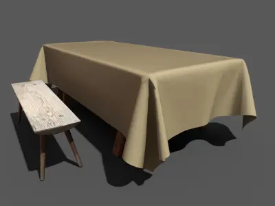 Movable medieval table and bench set Low-poly 3D model