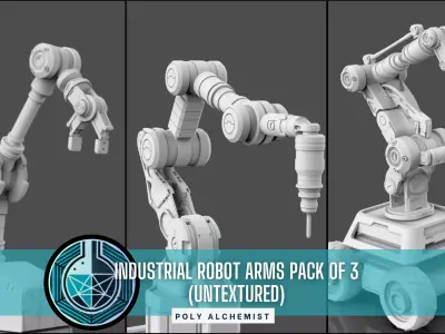 Industrial Robot Arms Pack Of 3 -Untextured 3D model