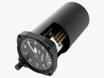 Cylindrical Aircraft Altimeter Mechanical Dial Black Animated Rigged 3D model