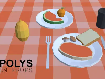FLAT POLYS - Kitchen props Low-poly 3D model