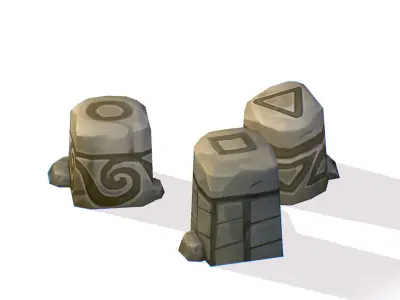 Handpaint Cartoon Stone Memorial Totem Symbol Low-poly 3D model
