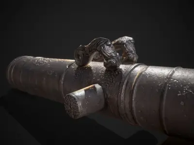 PBR Old Cannon Low-poly 3D model
