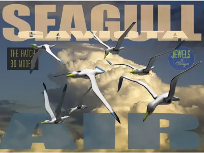 Low Poly Seagull group of birds flying in sky Low-poly 3D model