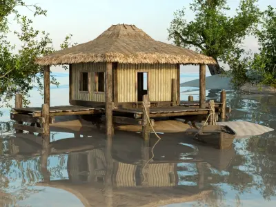 Wooden Bungalow Low-poly 3D model