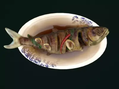 Asia food Braised fish Low-poly 3D model