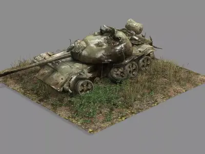 Damaged Rusted Tank Low Poly Game Ready 3D Model Low-poly 3D model
