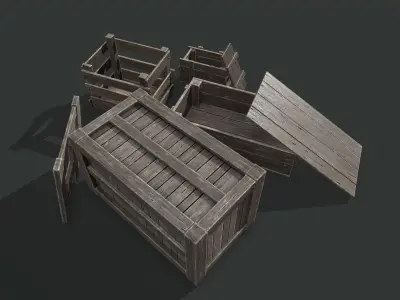 Wooden Boxes set 2 Low-poly 3D model