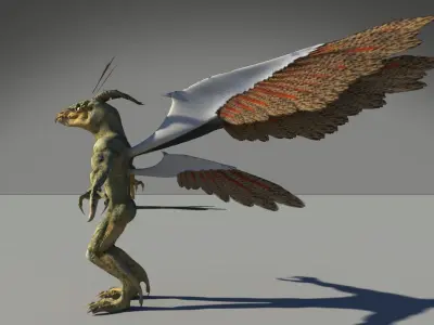dragon-bird creature with wings Low-poly 3D model