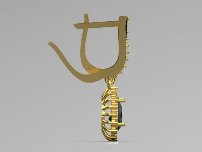 Gold Dangle Earrings with Black Onyx je0028 3D print model