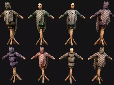 Medieval Wooden Training  Shooting Dummy Fair Castle Environment Low-poly 3D model