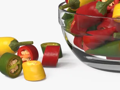 Mixed Chili Peppers in Glass Bowl Multicolor 3D model