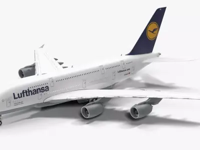 Jet Airliner Airbus A380 Lufthansa Low-poly 3D model