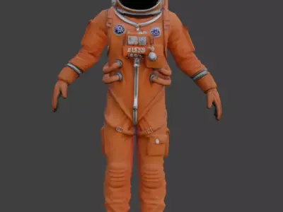 orange spacesuit rigged low poly 3D model