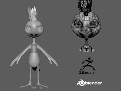  Cartoon Hoopoe - base mesh Low-poly 3D model