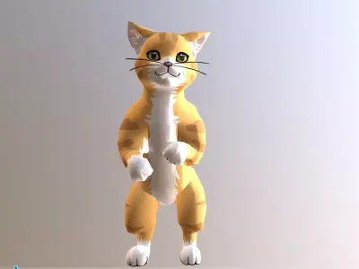 Tiger Cat Stand Yellow Cat Waving Cycle 3D model