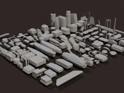 130 Meshes Low Poly Kit-Bash Set Low-poly 3D model
