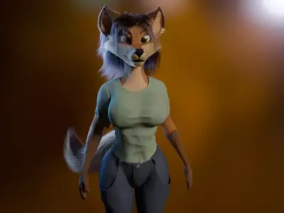 Natsuki Anthro Fox Free low-poly 3D model