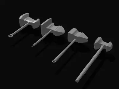 Collection of fantasy hammers in a minimalist style Free low-poly 3D model
