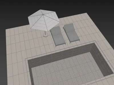 Swimming pool sunbed beach umbrella 3D model