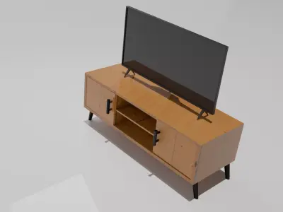 Modern Flat Screen TV on Minimalist Wooden Table or Stand Free 3D model