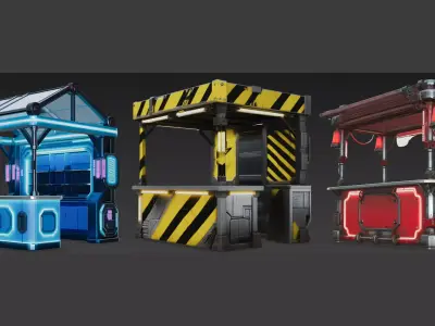 Cyberpunk Market Stall Bundle Low-poly 3D model