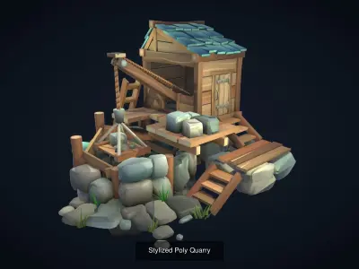 Stylized Village Resource Buildings 3D Model Collection