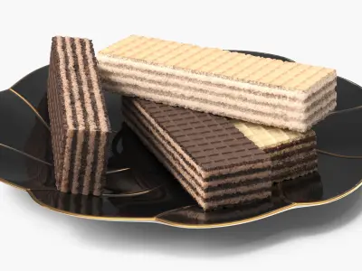 Cream Filled Wafers on Dessert Plate Black 3D model
