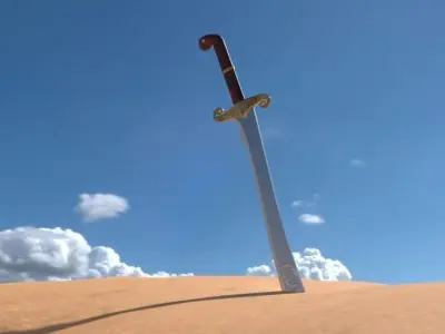 Scimitar sword with long handle Low-poly 3D model