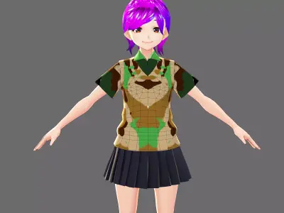 ASUNA  in another clothes from military Low-poly 3D model