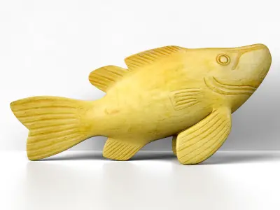 Artisan Carved Wood Fish Figurine 3D model