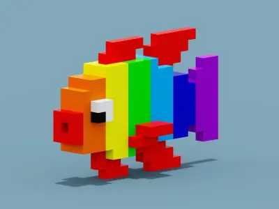 Voxel Colorful Fish Low-poly 3D model